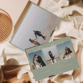 Invitación Boda de Collage de fotos de guion verde sage ruso