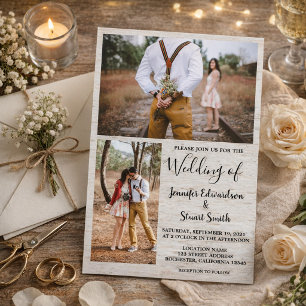Invitación Boda de collage de fotos de madera de granero rúst