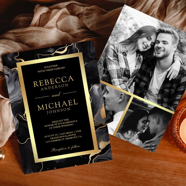 Invitación Boda de Collage de fotos de tinta de líquido de or (Subido por el creador)