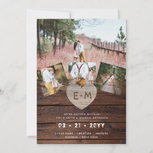 Invitación Boda de COLLAGE DE FOTOS del corazón grabado en ma
