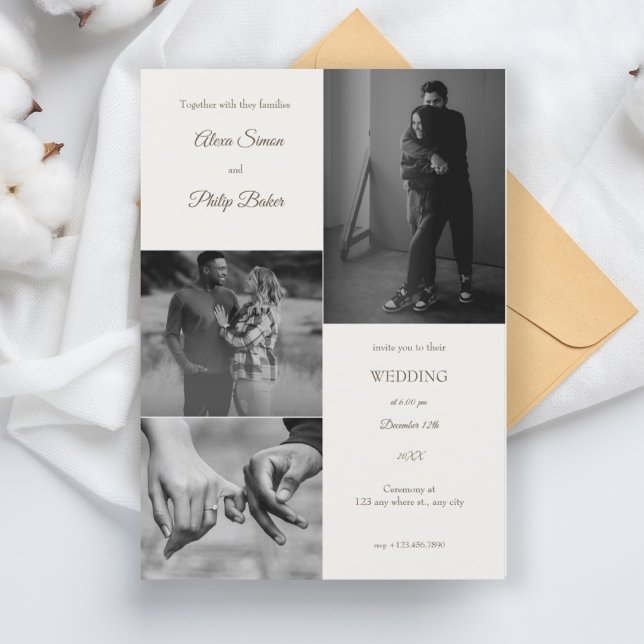 Invitación Boda de Collage de fotos moderno (1)