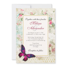 Boda de collage de mariposa rosa y rosa vintage