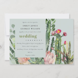 INVITACIÓN BODA DE COLOR ACUÁTICO DE CACTI FAUNA DE ROSA GRIS