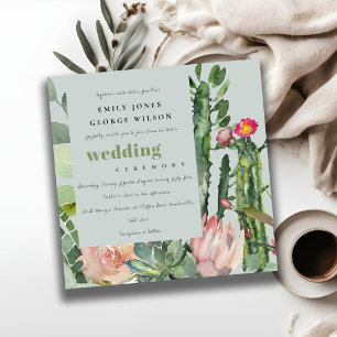 INVITACIÓN BODA DE COLOR ACUÁTICO DE CACTI FOLIAGE GRIS PINK 