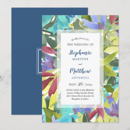 Invitación Boda de color acuático moderno Floral Foliage Turq
