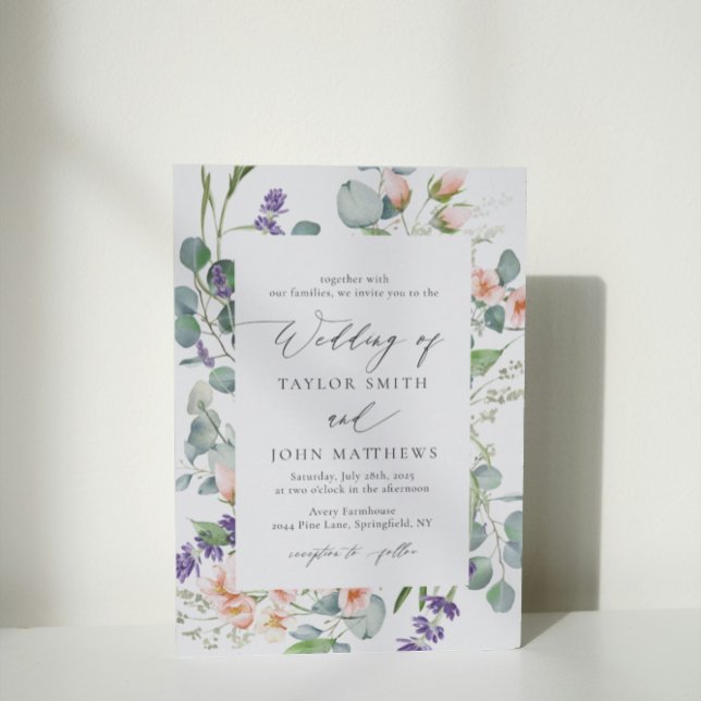 Invitación Boda de color agua Eucalyptus Lavender Peach (Subido por el creador)