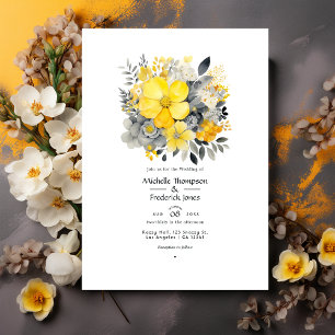 Invitación Boda de color amarillo limón, gris tormentoso y gr
