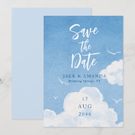 Invitación Boda de color azul cielo acuático Guardar las tarj