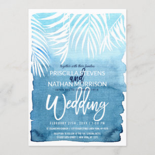 Invitación Boda de color azul de los frontales de las palmera