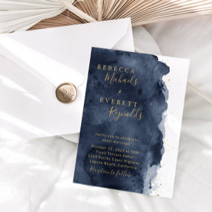 Invitación Boda de color azul marino y oro