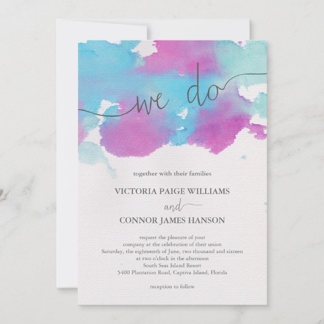 Invitación Boda de color azul púrpura violento de los sueños  (Anverso)