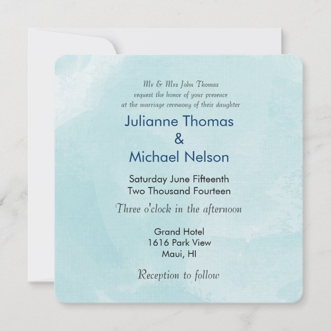 Invitación Boda de color azul salado (Anverso)