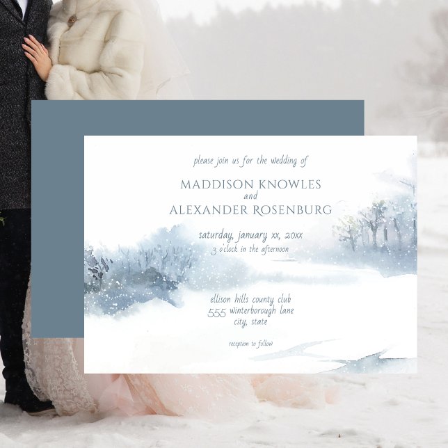 Invitación Boda de color azul y blanco suave (Blue and White Soft Watercolor Wedding Invitation)
