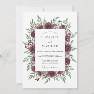Invitación Boda de color burdeos y peonía oliva