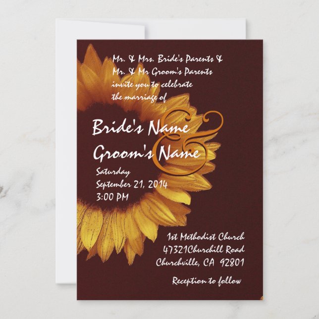 Invitación Boda de color chocolate con crema metálica Premium (Anverso)