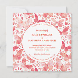 Invitación Boda de color coral rosa de mariposa moderna
