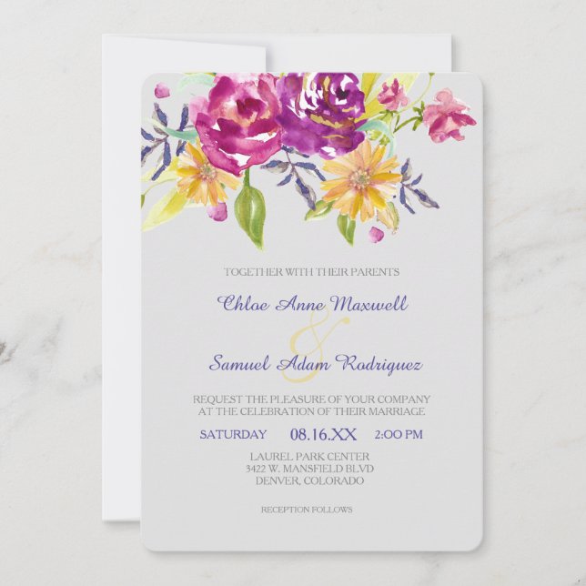 Invitación Boda de color de agua (Anverso)