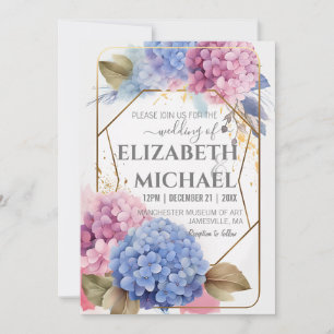 Invitación Boda de color de agua azul rosa Hydrangea