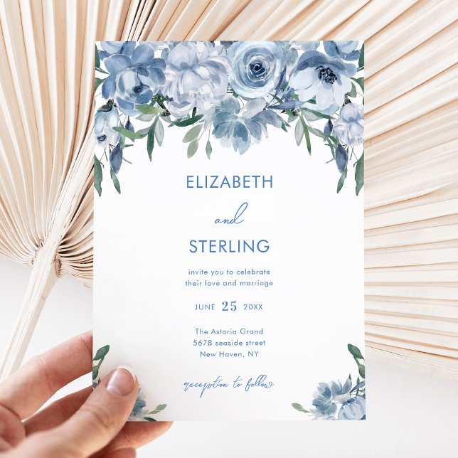 Invitación Boda de color de agua azul turbio (Subido por el creador)