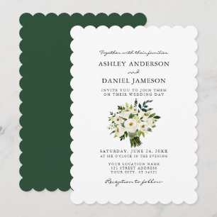Invitación Boda de color de agua blanco floral verde S