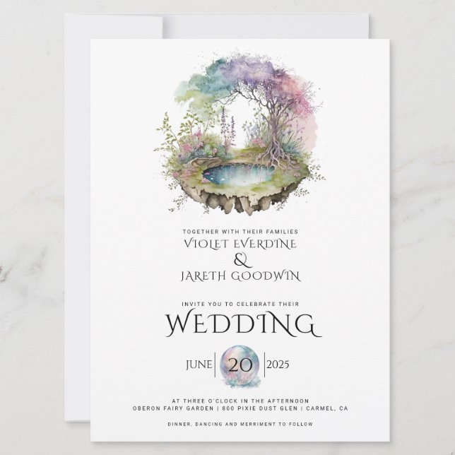 Invitación Boda de color de agua de bosque encantado (Anverso)