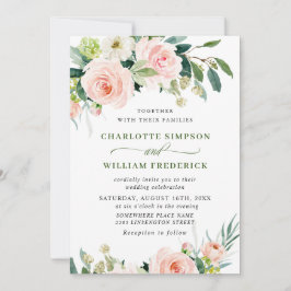 Invitación Boda de color de agua de las flores rosadas de Rub