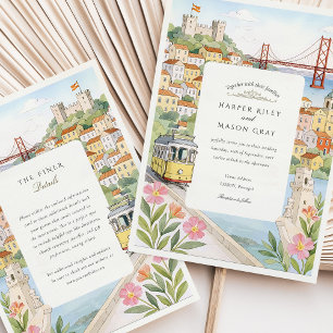 Invitación Boda de color de agua de Lisboa