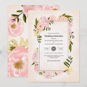 Invitación Boda de color de agua de los pueblos rosados de Ru