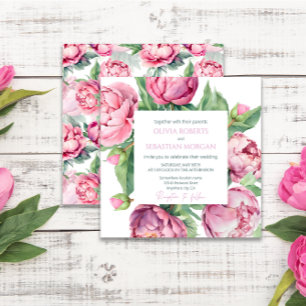 Invitación Boda de color de agua de los pueblos rosados de Ru