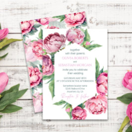 Invitación Boda de color de agua de los pueblos rosados de Ru
