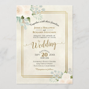 Invitación Boda de color de agua del boho de las rosas blanca