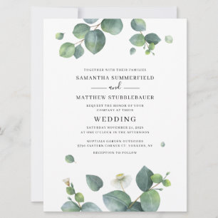 Invitación Boda de color de agua del eucalipto botánico de ve