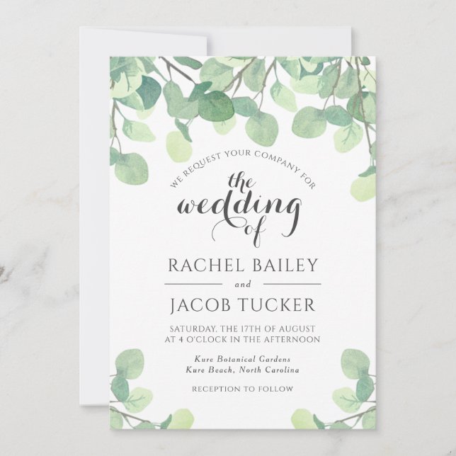 Invitación Boda de color de agua Eucalyptus Greenery (Anverso)