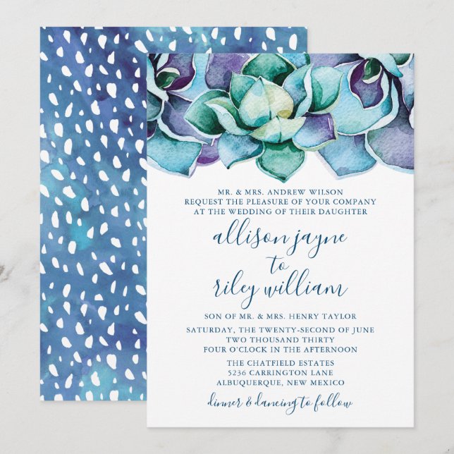 Invitación Boda de color de agua exitosa (Anverso / Reverso)