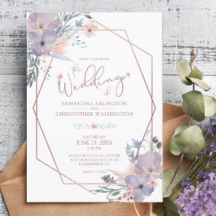 Invitación Boda de color de agua floral geométrica púrpura