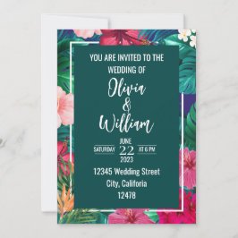 Invitación Boda de color de agua floral tropical de moda