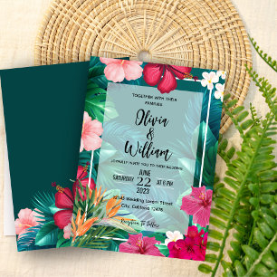 Invitación Boda de color de agua floral tropical de moda