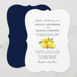 Invitación Boda de color de agua Lemons Greenery Blue Back