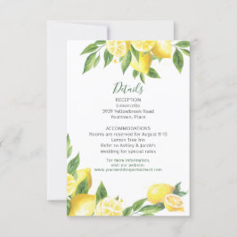 Invitación Boda de color de agua limón Insertar recepción