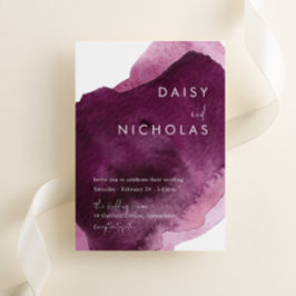 Invitación Boda de color de agua moderna de maroon de Borgoña