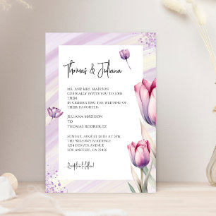 Invitación Boda de color de agua morado de la flor de tulipán