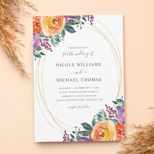 Invitación Boda de color de agua morado Naranja