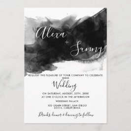 Invitación boda de color de agua negro