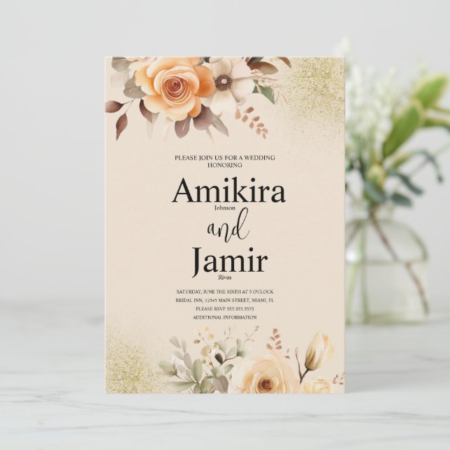 Invitación Boda de color de agua ondulado Beige Peach (Anverso de pie)