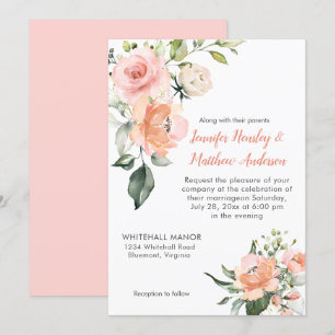 Invitación Boda de color de agua rosa y rosa blanco