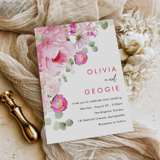 Invitación Boda de color de agua rosada floral de Rubor