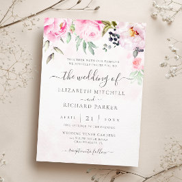 Invitación Boda de color de agua rosada floral de Rubor
