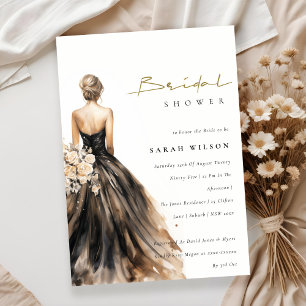 Invitación Boda de color de agua Rubor negro ducha de novia c