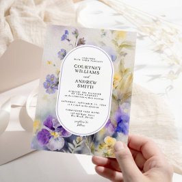 Invitación Boda de color de agua rústico morado y flores amar