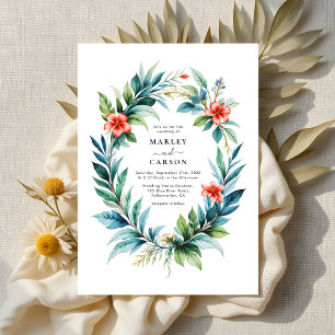 Invitación Boda de color de agua tropical de veneración de fl